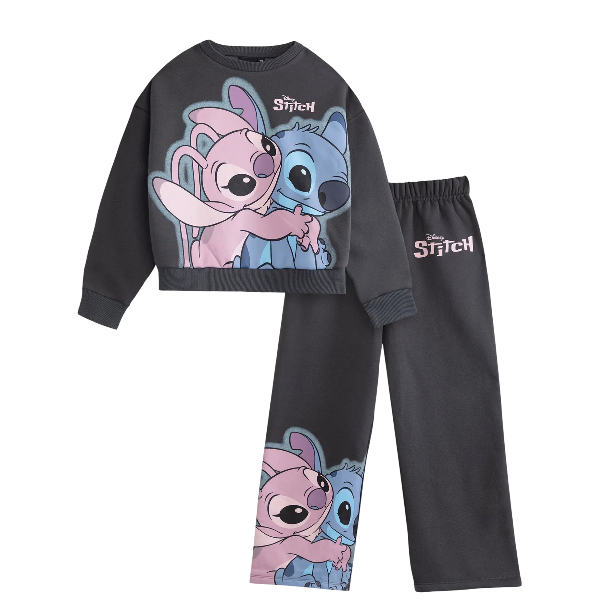 Dark Grey - Front - Lilo & Stitch Girls Angel Sweatshirt & Jogging Bottoms Set