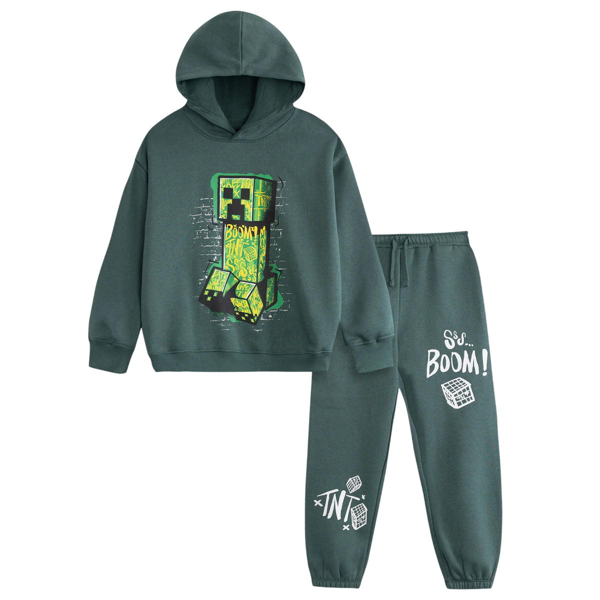 Green - Front - Minecraft Boys Creeper Hoodie And Joggers Set