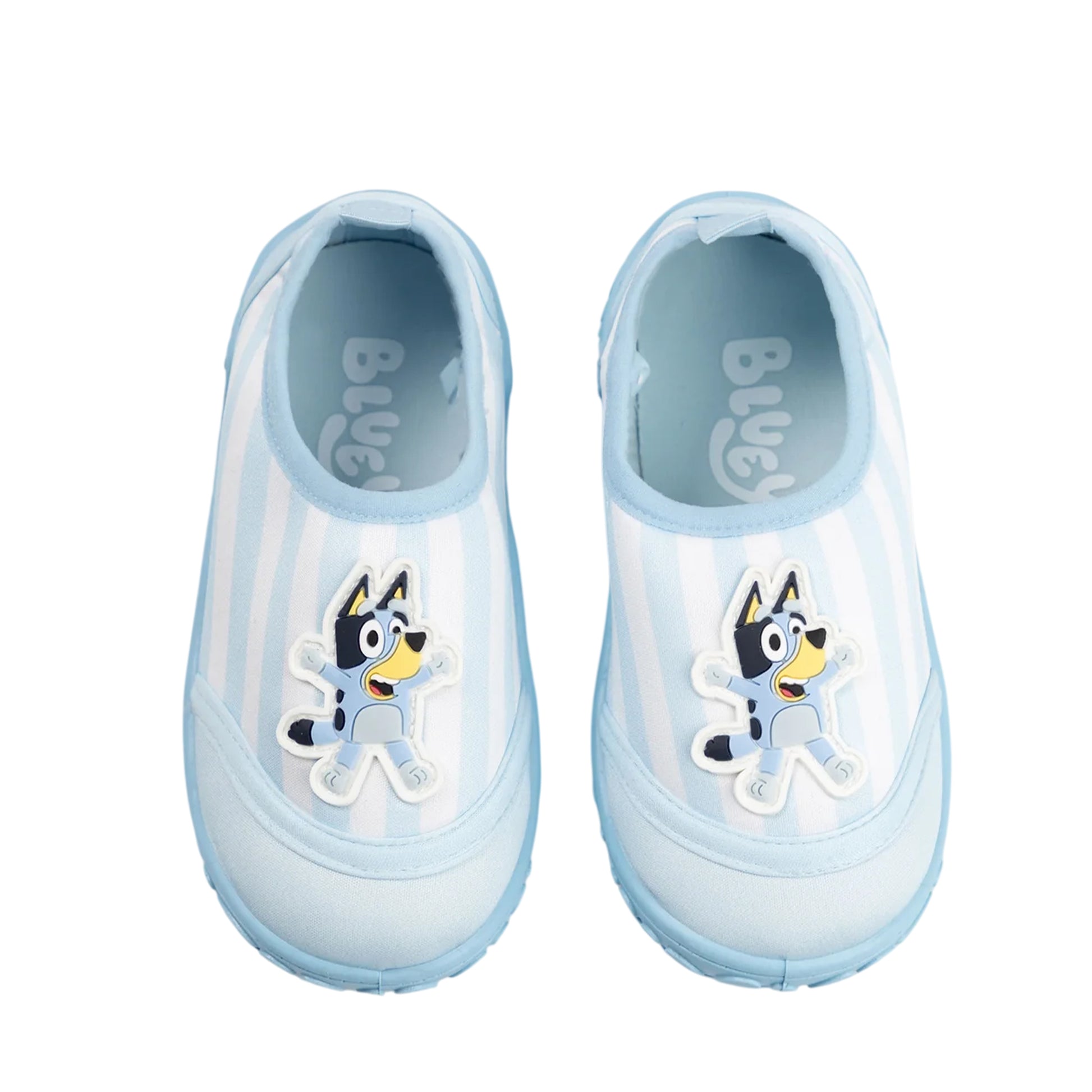 Light Blue-White - Side - Bluey Childrens-Kids Striped Water Shoes