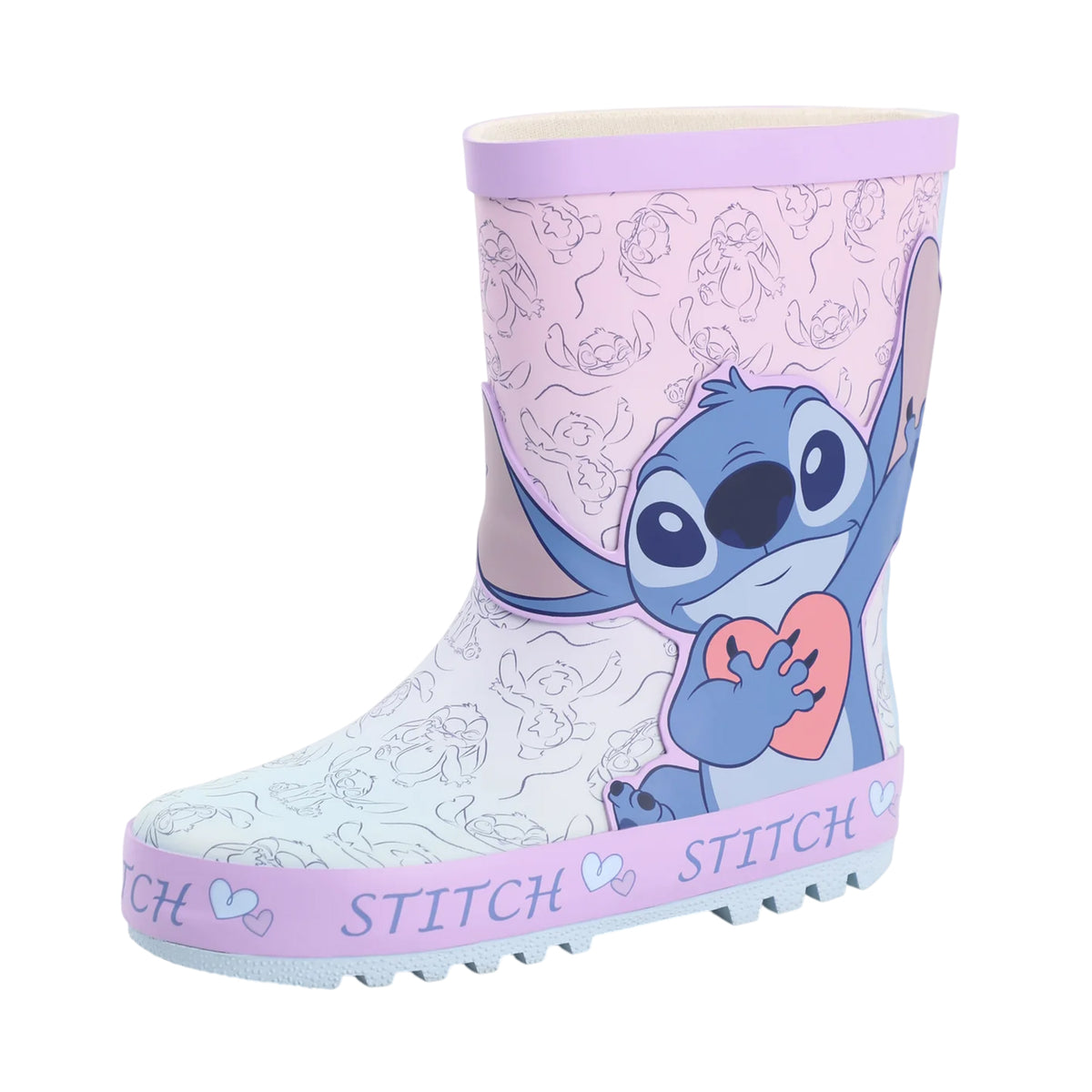 Purple - Side - Lilo & Stitch Girls Rubber Wellington Boots
