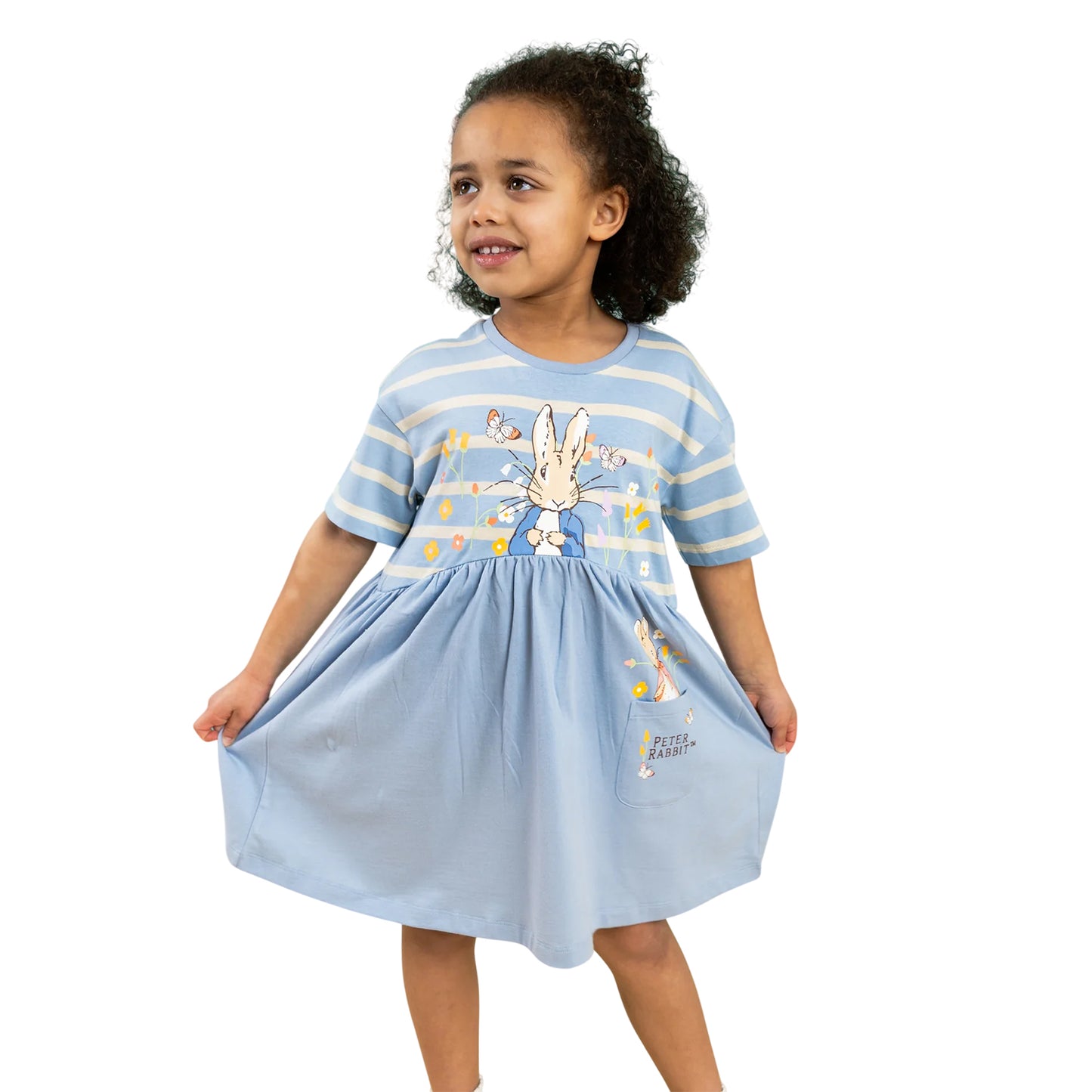 Blue - Side - Peter Rabbit Girls Striped Dress