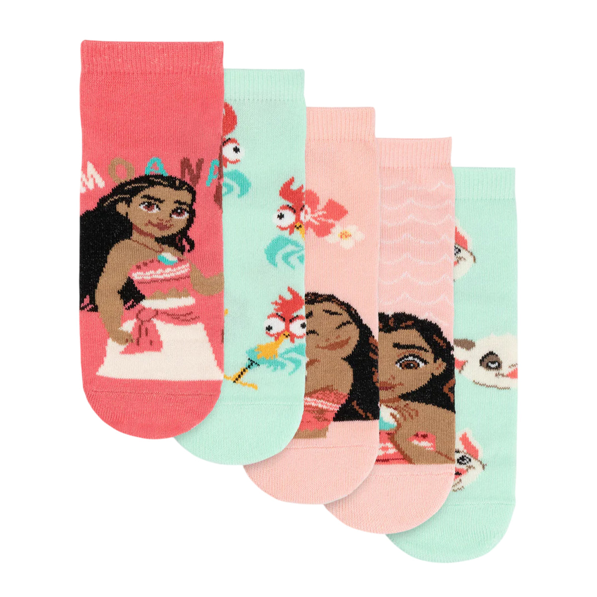 Multicoloured - Front - Moana Girls Moana Socks (Pack of 5)