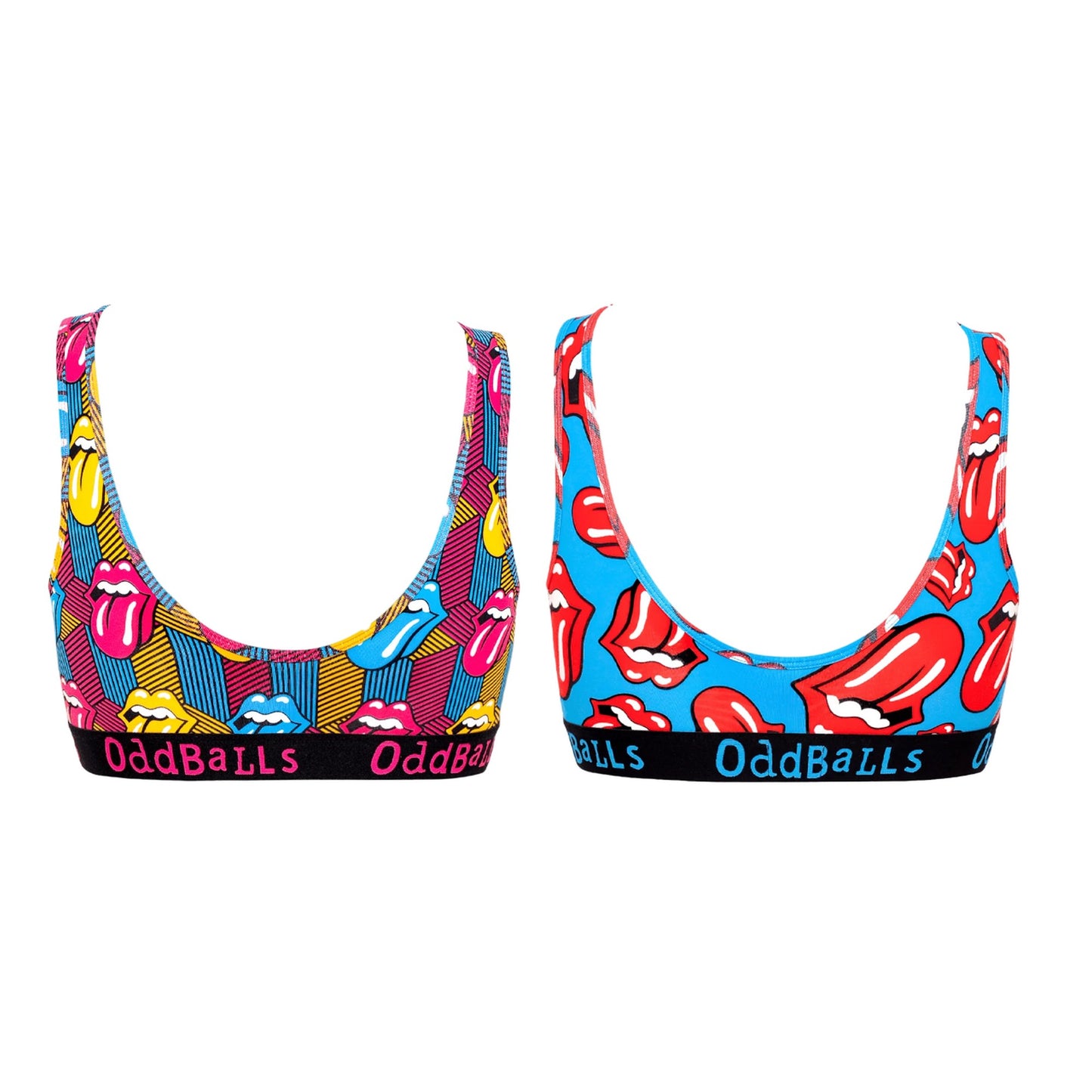 Multicoloured - Back - OddBalls Womens-Ladies The Rolling Stones Bralette (Pack Of 2)