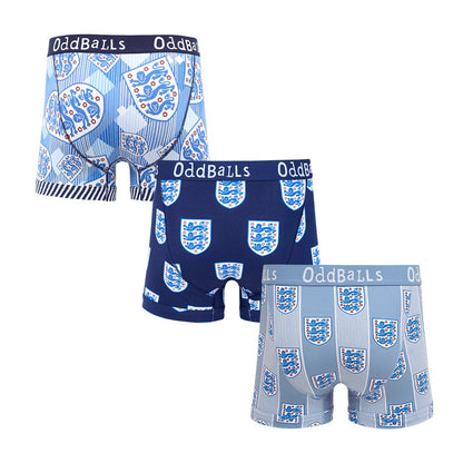 Blue-White-Grey - Back - OddBalls Mens England FA Boxer Shorts (Pack Of 3)
