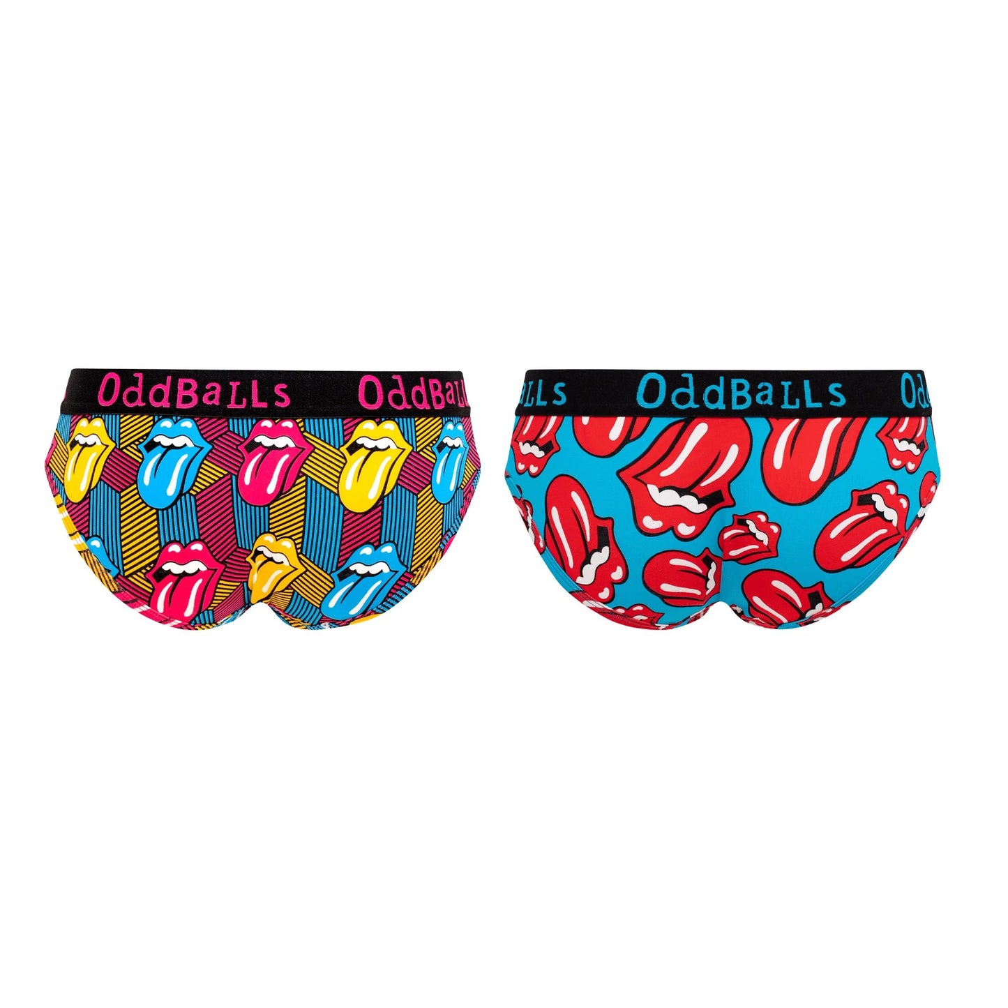 Multicoloured - Back - OddBalls Womens-Ladies The Rolling Stones Logo Briefs (Pack Of 2)