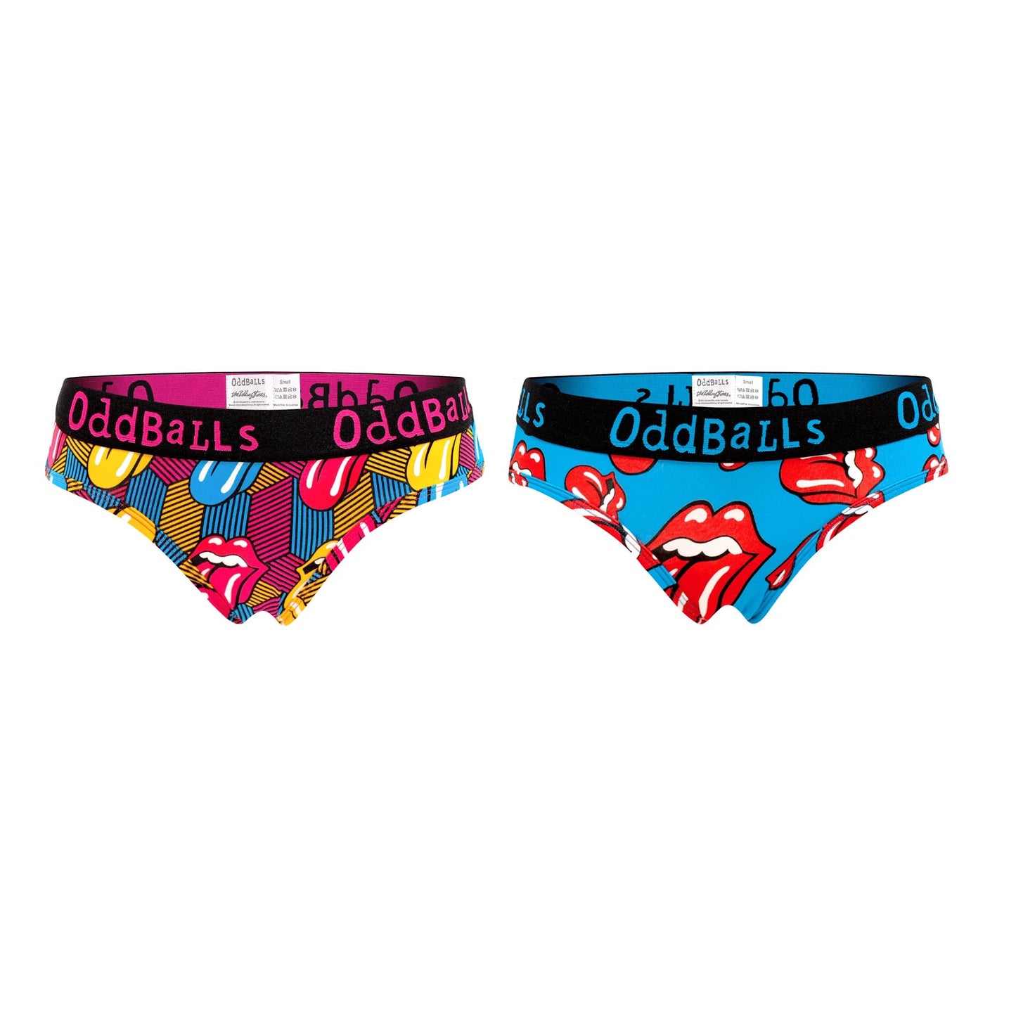 Multicoloured - Front - OddBalls Womens-Ladies The Rolling Stones Logo Briefs (Pack Of 2)