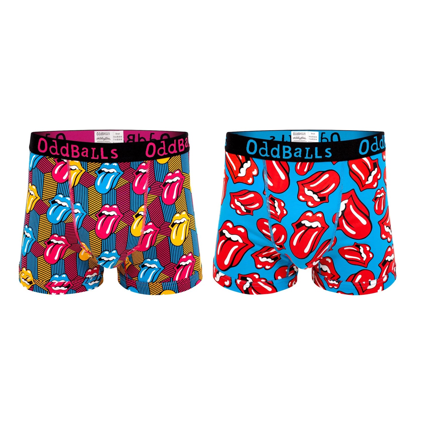 Multicoloured - Front - OddBalls Mens The Rolling Stones Boxer Shorts (Pack Of 2)