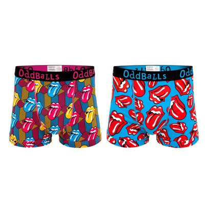 Multicoloured - Front - OddBalls Mens The Rolling Stones Boxer Shorts (Pack Of 2)