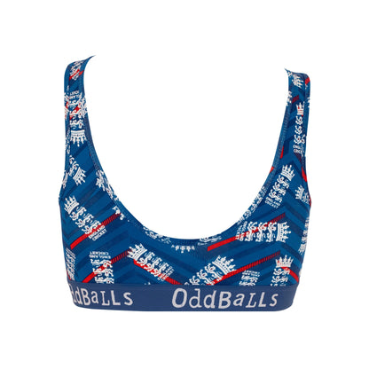 Blue-White - Back - OddBalls Womens-Ladies ODI Inspired England Cricket Bralette