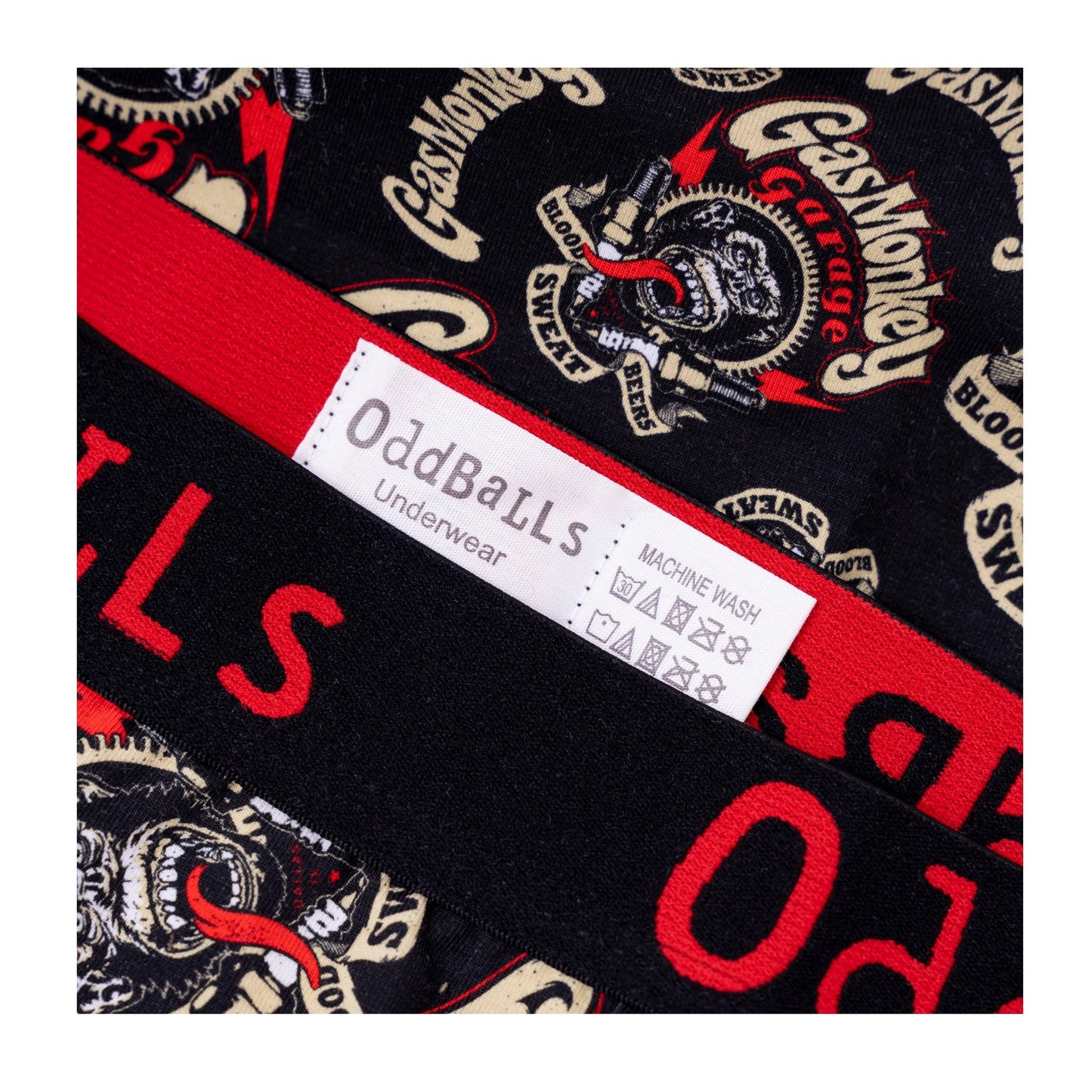 Black-Red - Side - OddBalls Mens Gas Monkey Garage Boxer Shorts