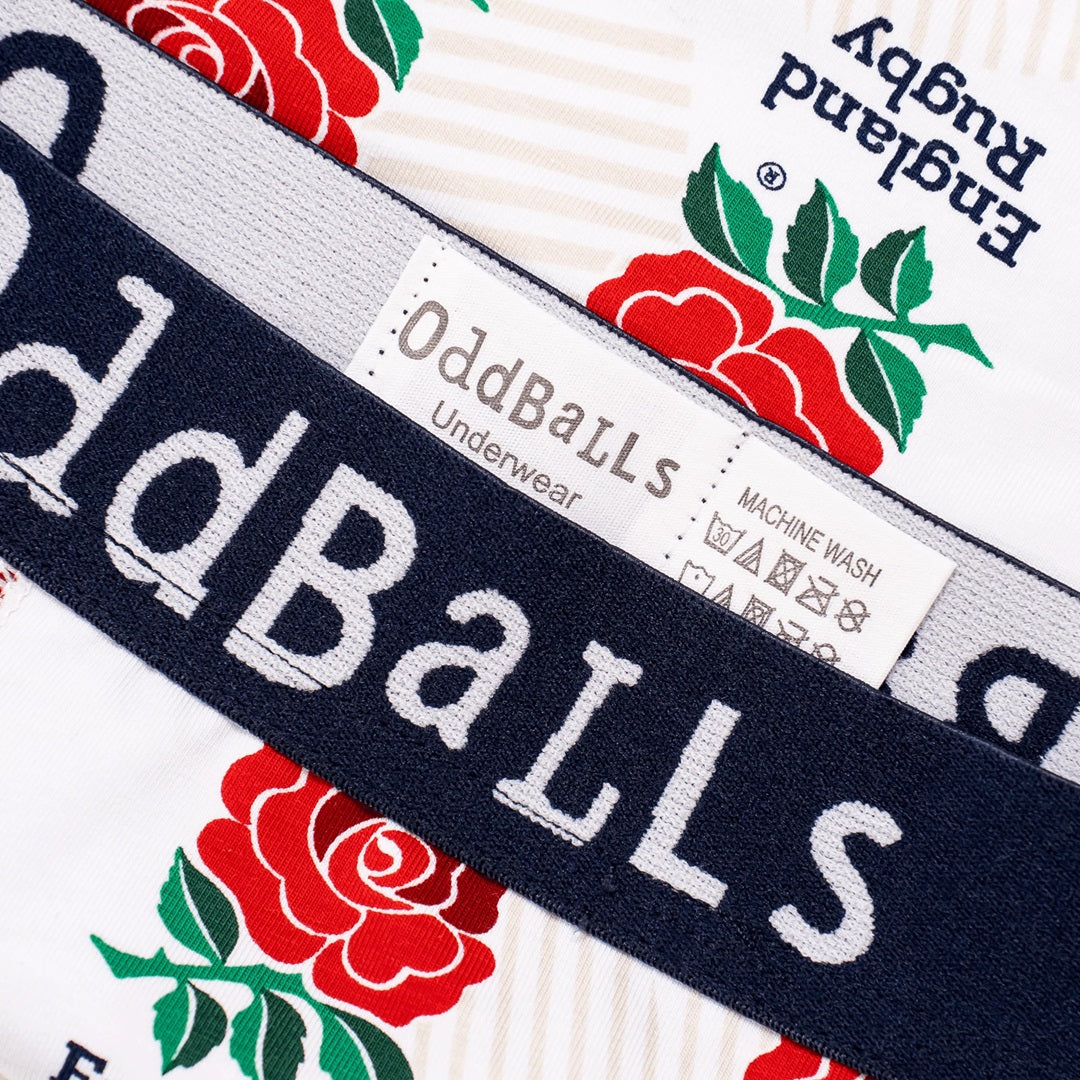 White-Black-Red - Side - OddBalls Mens Home England Rugby Boxer Shorts