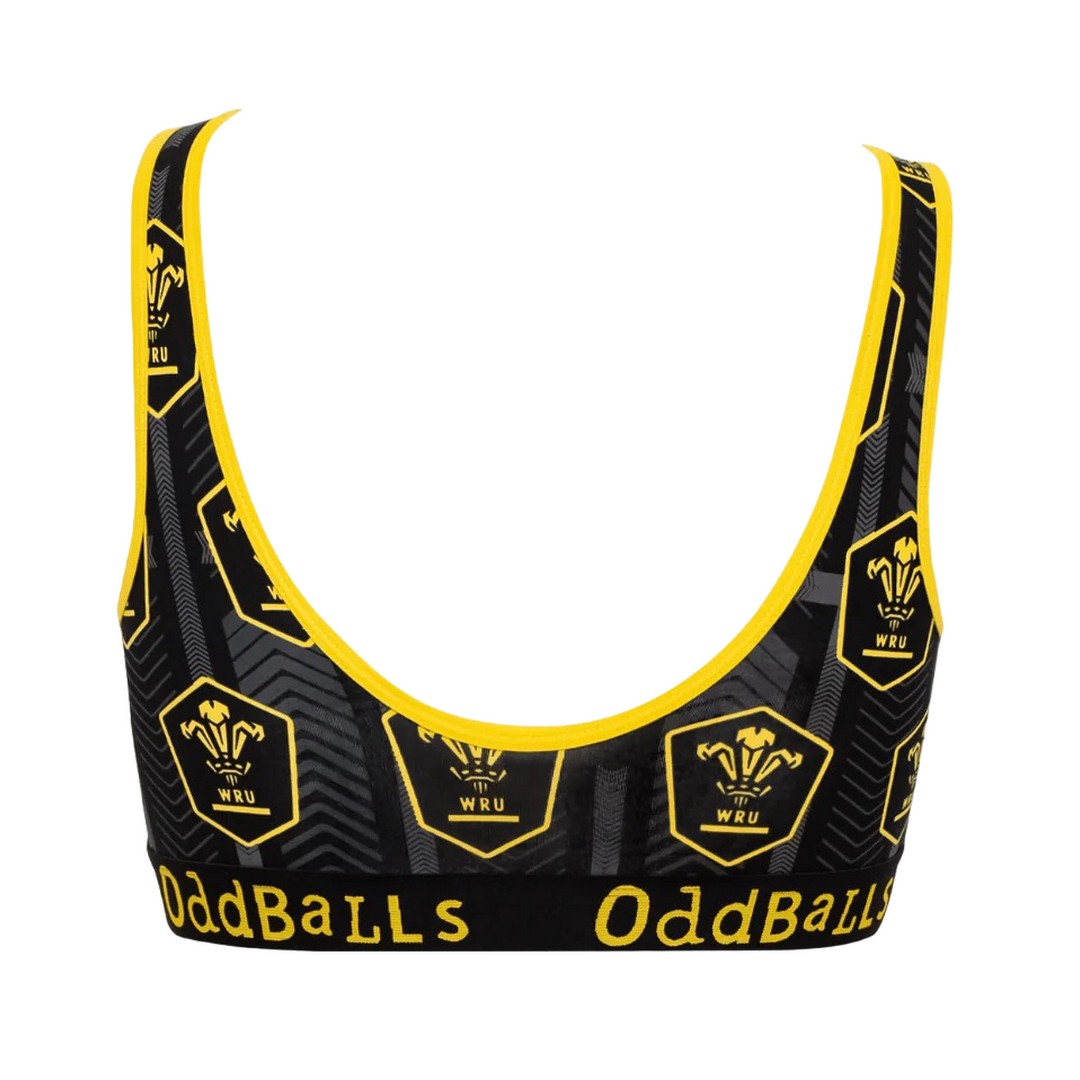 Black-Yellow - Back - OddBalls Womens-Ladies Alternate Welsh Rugby Union Bralette