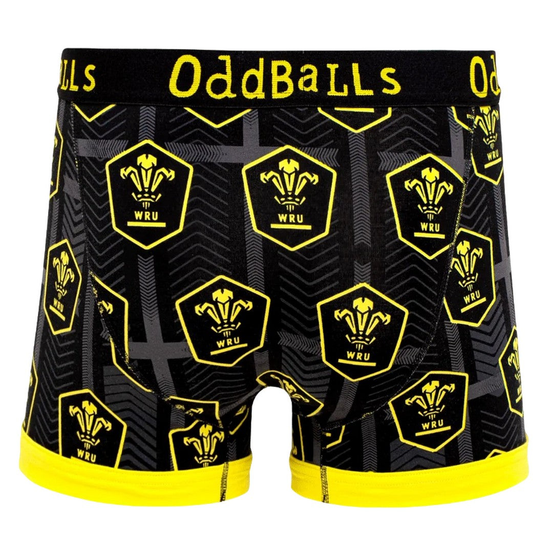 Black-Yellow - Back - OddBalls Mens Alternate Welsh Rugby Union Boxer Shorts