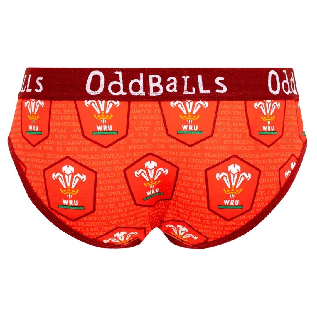 Red - Back - OddBalls Womens-Ladies Home Welsh Rugby Union Briefs