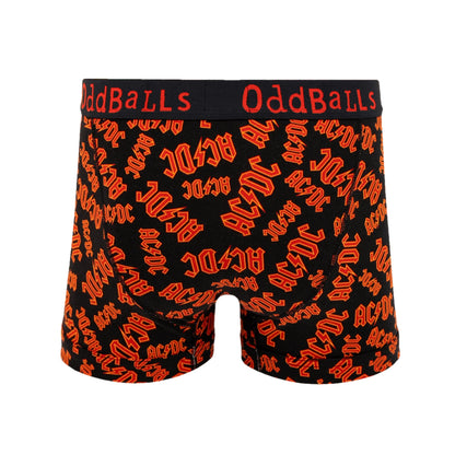 Red-Black - Back - OddBalls Mens Repeat Logo AC-DC Boxer Shorts