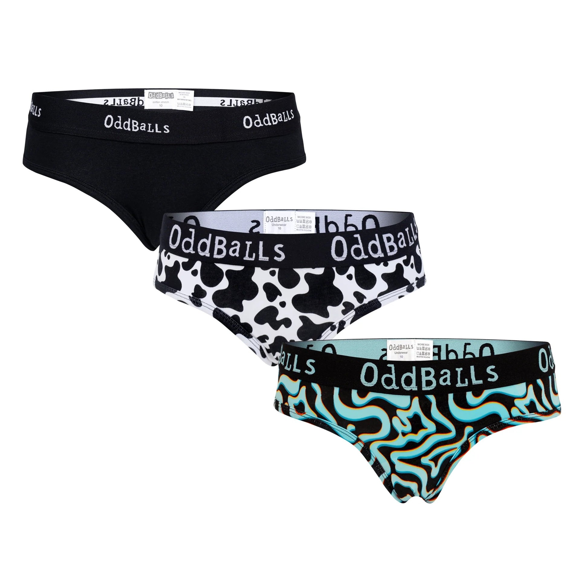 Black - Front - OddBalls Womens-Ladies Classic Plain Briefs (Pack of 3)