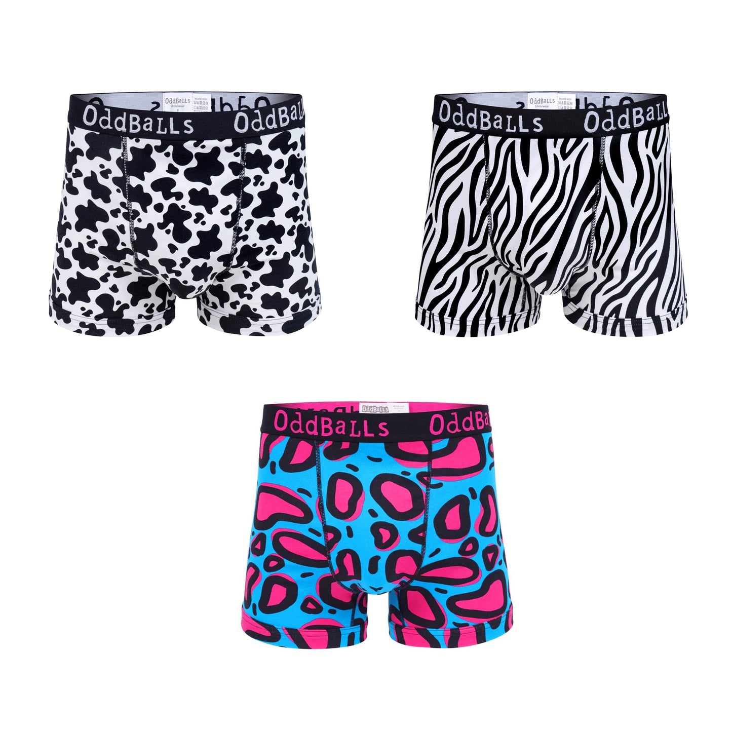 Multicoloured - Front - OddBalls Mens Animal Print Boxer Shorts (Pack of 3)