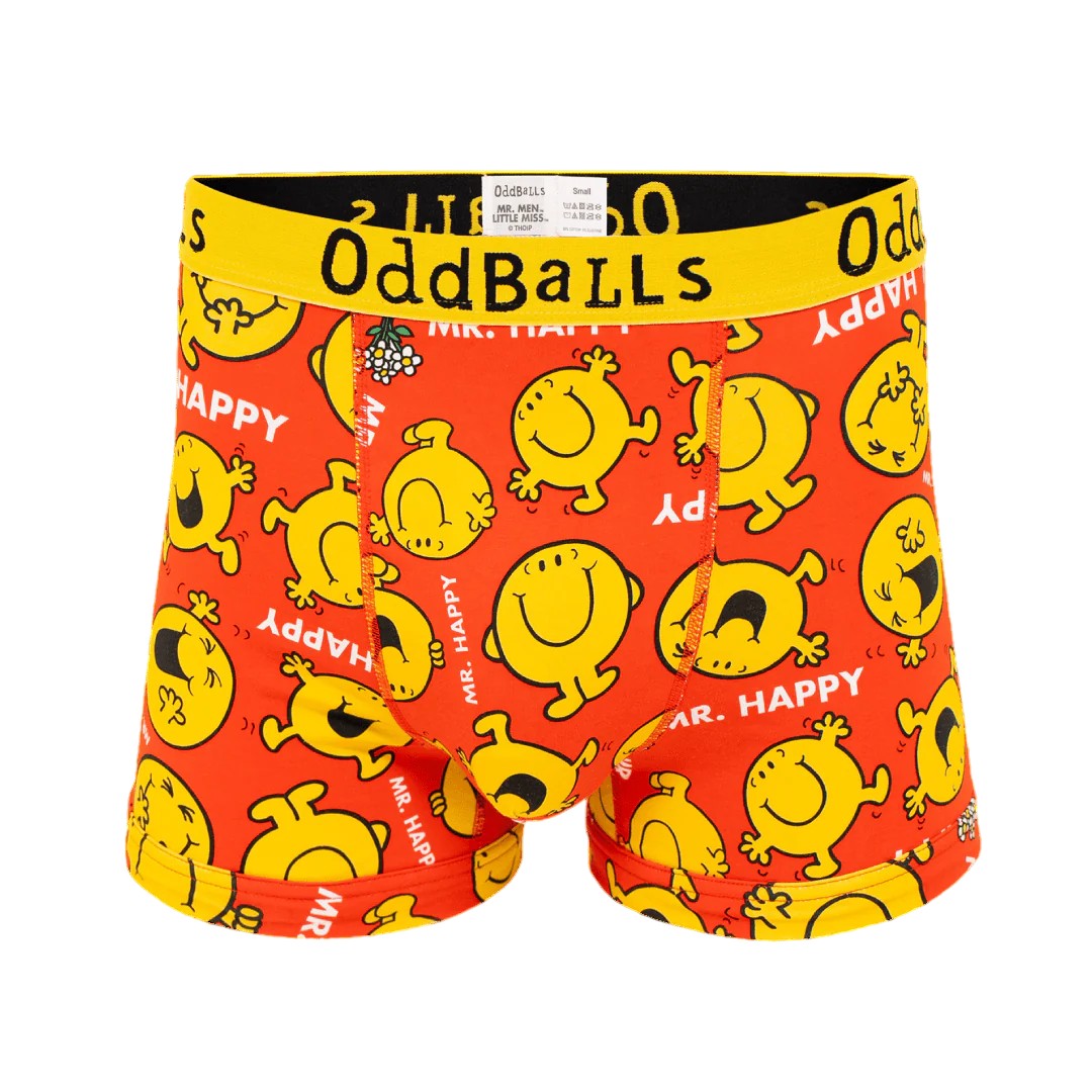 Orange-Yellow - Front - OddBalls Mens Mr Men Mr Happy Boxer Shorts