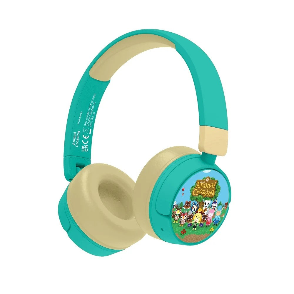 Teal-Cream - Front - Animal Crossing Childrens-Kids Character Wireless Headphones