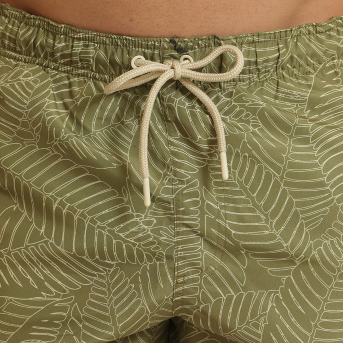 Khaki Green - Lifestyle - RIPT Essentials Mens Leaf Print Swim Shorts