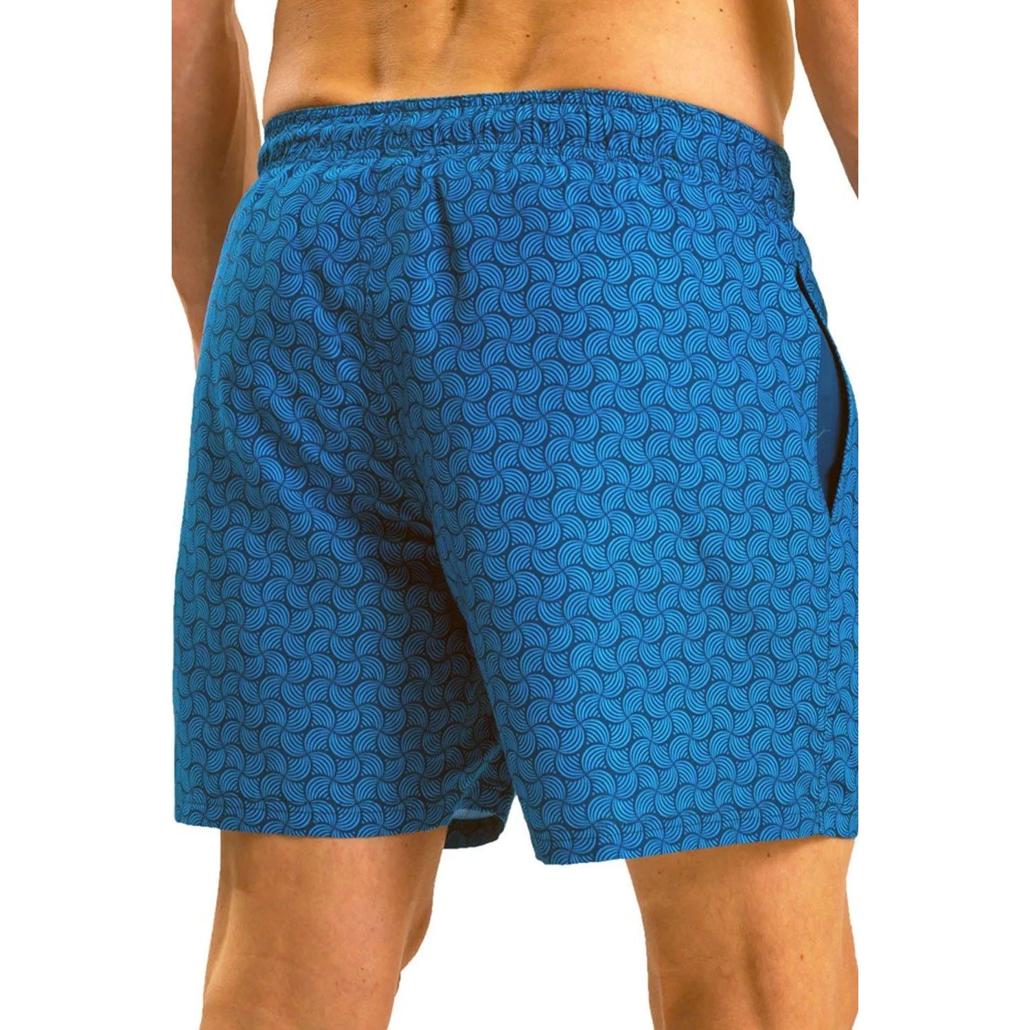 Blue - Back - RIPT Essentials Mens Swirl Print Swim Shorts