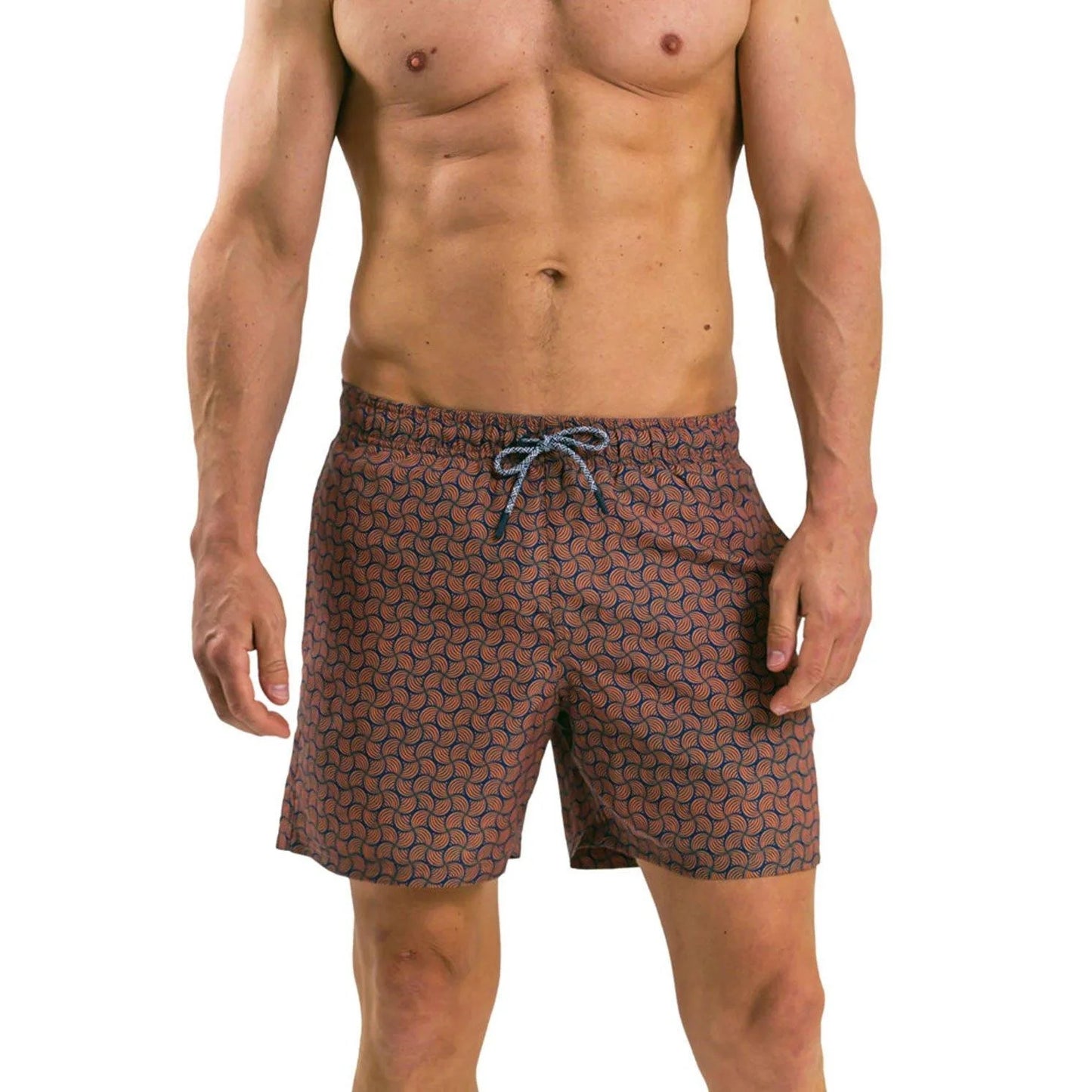 Orange - Front - RIPT Essentials Mens Swirl Print Swim Shorts