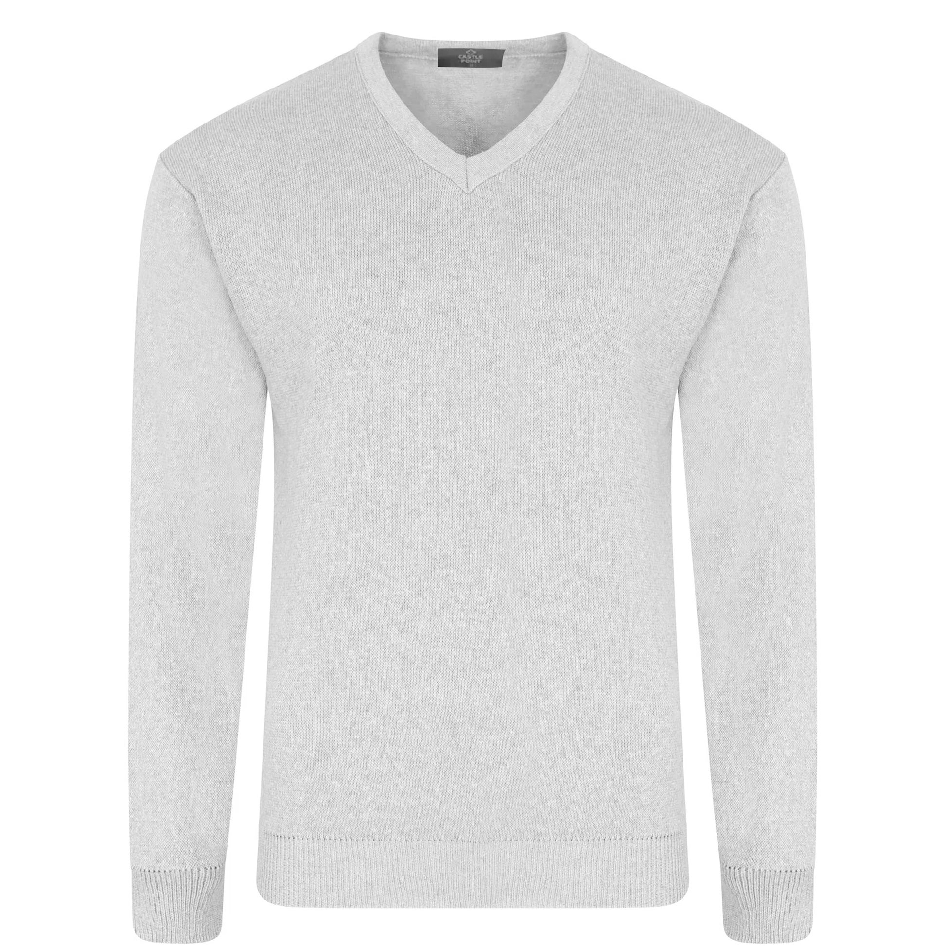 Light Grey - Front - CastlePoint Mens Knitted V Neck Jumper