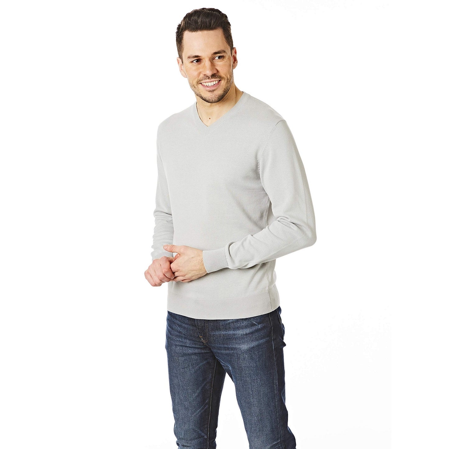 Light Grey - Pack Shot - CastlePoint Mens Knitted V Neck Jumper