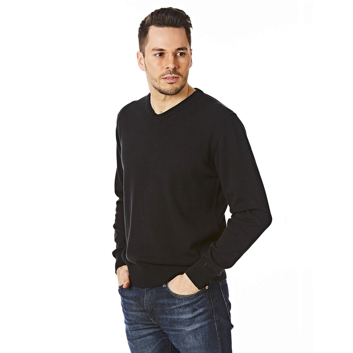 Black - Pack Shot - CastlePoint Mens Knitted V Neck Jumper