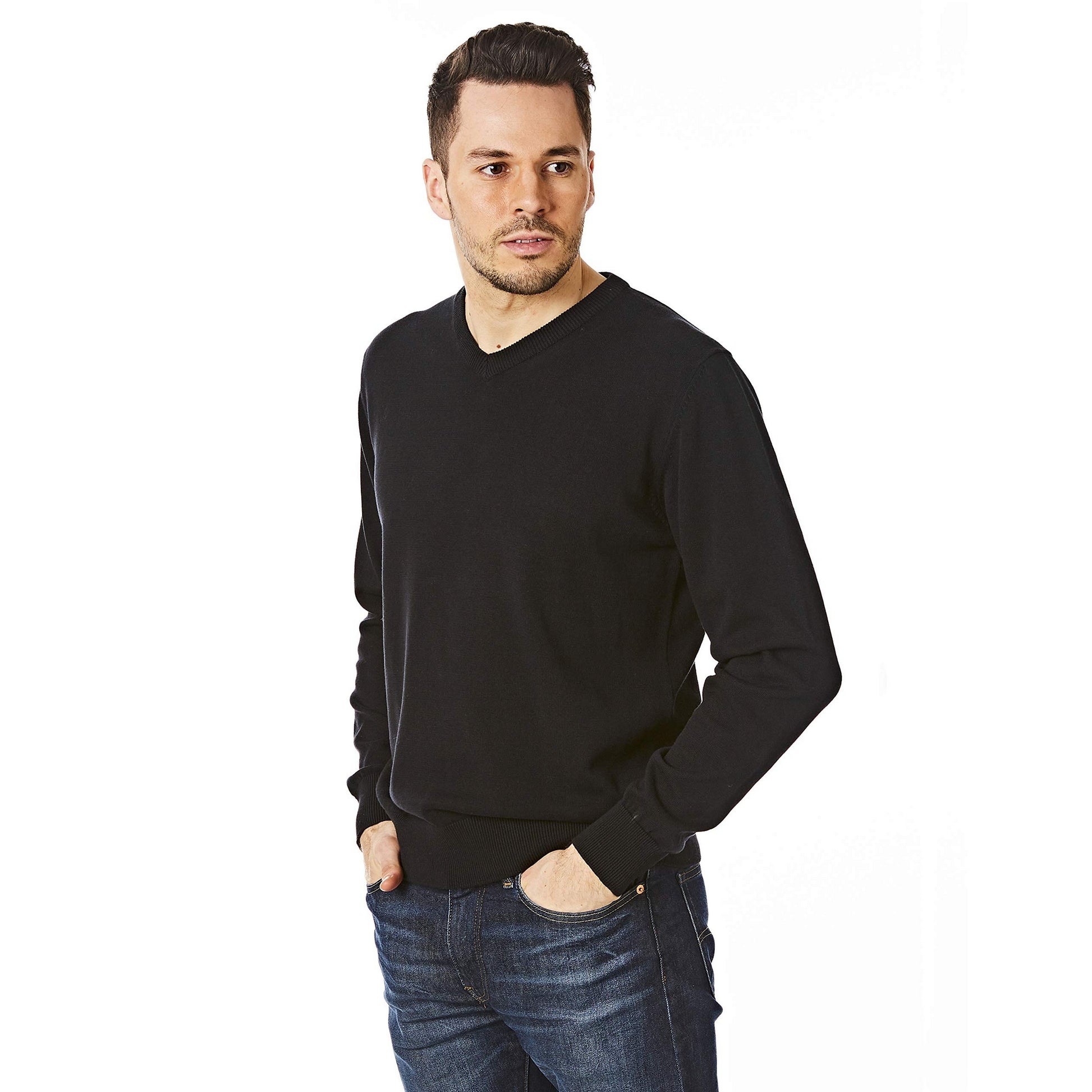 Black - Pack Shot - CastlePoint Mens Knitted V Neck Jumper