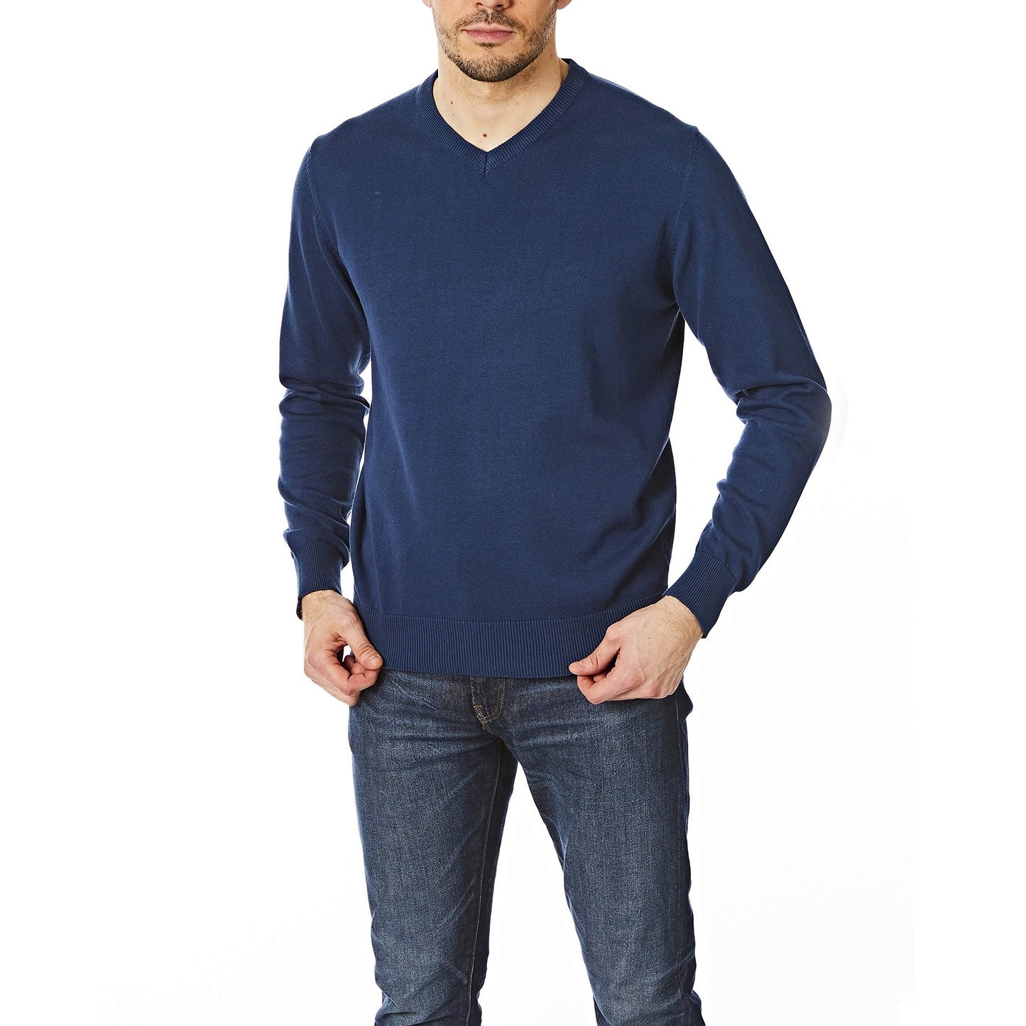 Denim - Side - CastlePoint Mens Knitted V Neck Jumper