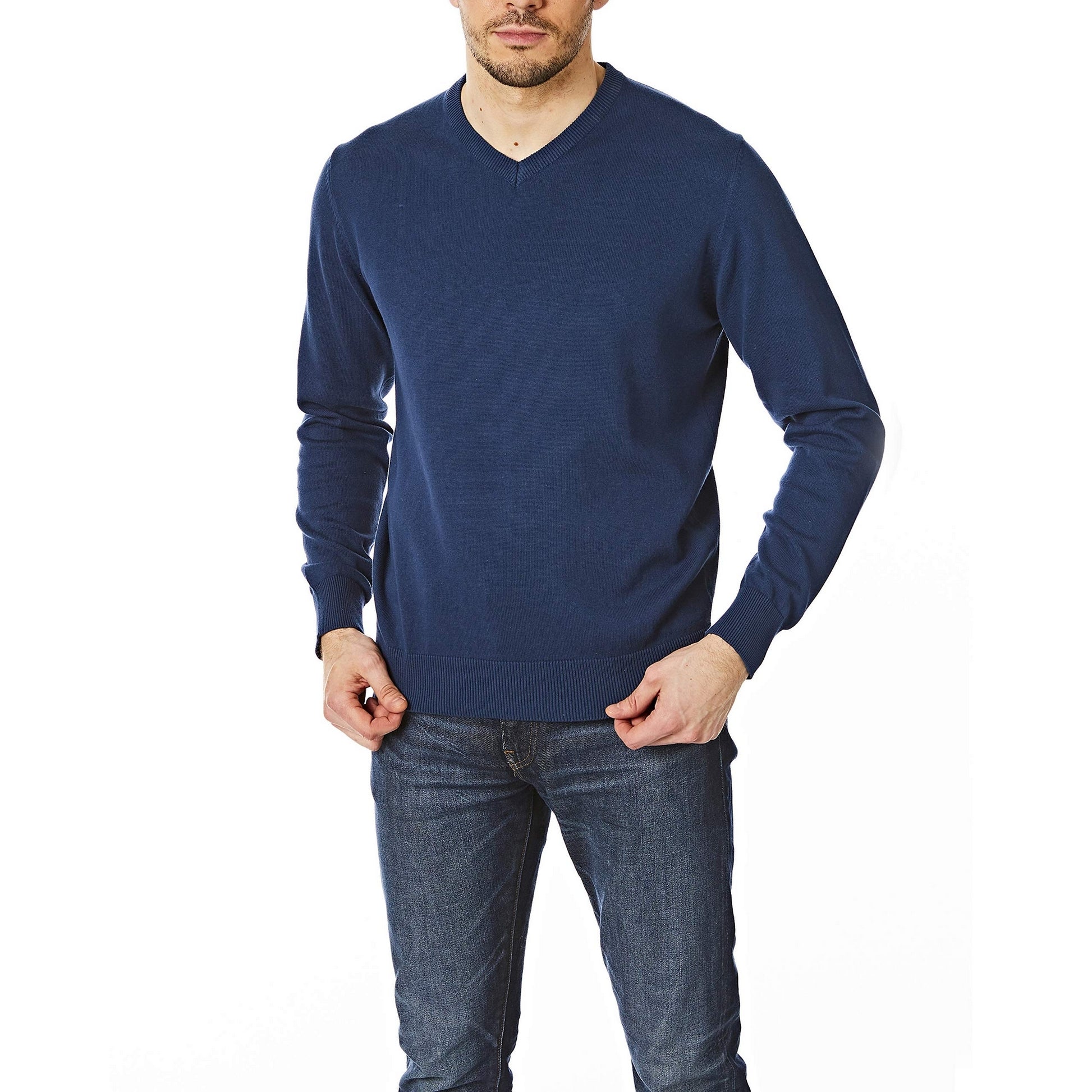 Denim - Side - CastlePoint Mens Knitted V Neck Jumper
