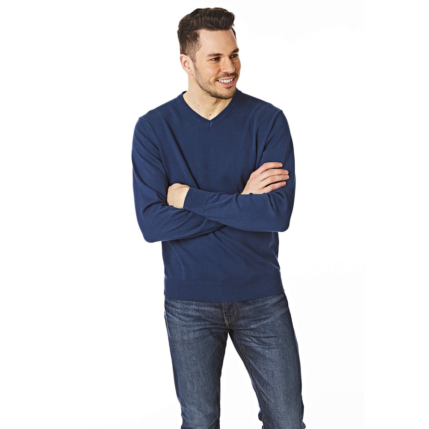 Denim - Pack Shot - CastlePoint Mens Knitted V Neck Jumper