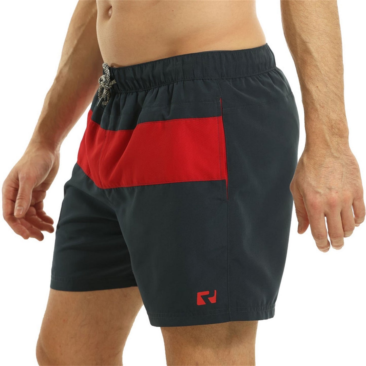 Navy Blue-Red - Side - RIPT Essentials Mens Contrast Striped Swim Shorts