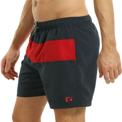 Navy Blue-Red - Side - RIPT Essentials Mens Contrast Striped Swim Shorts