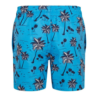 Blue - Back - RIPT Essentials Boys Palm Tree Swim Shorts