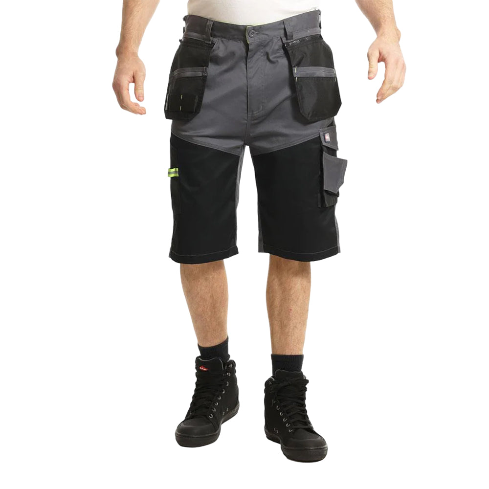Grey-Black - Front - Lee Cooper Mens Stretch Hi-Vis Cargo Shorts