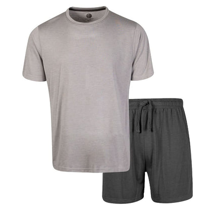 Light Grey Marl-Charcoal - Front - Light And Shade Mens Crew Neck Short Pyjama Set