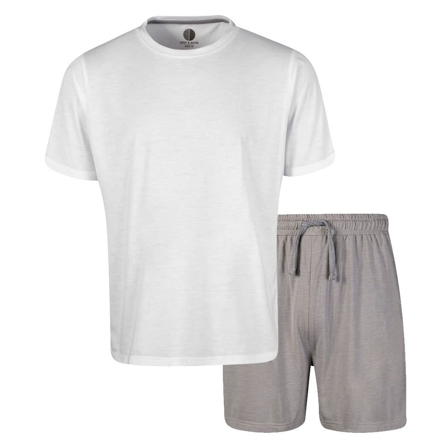 White-Light Grey - Front - Light And Shade Mens Crew Neck Short Pyjama Set