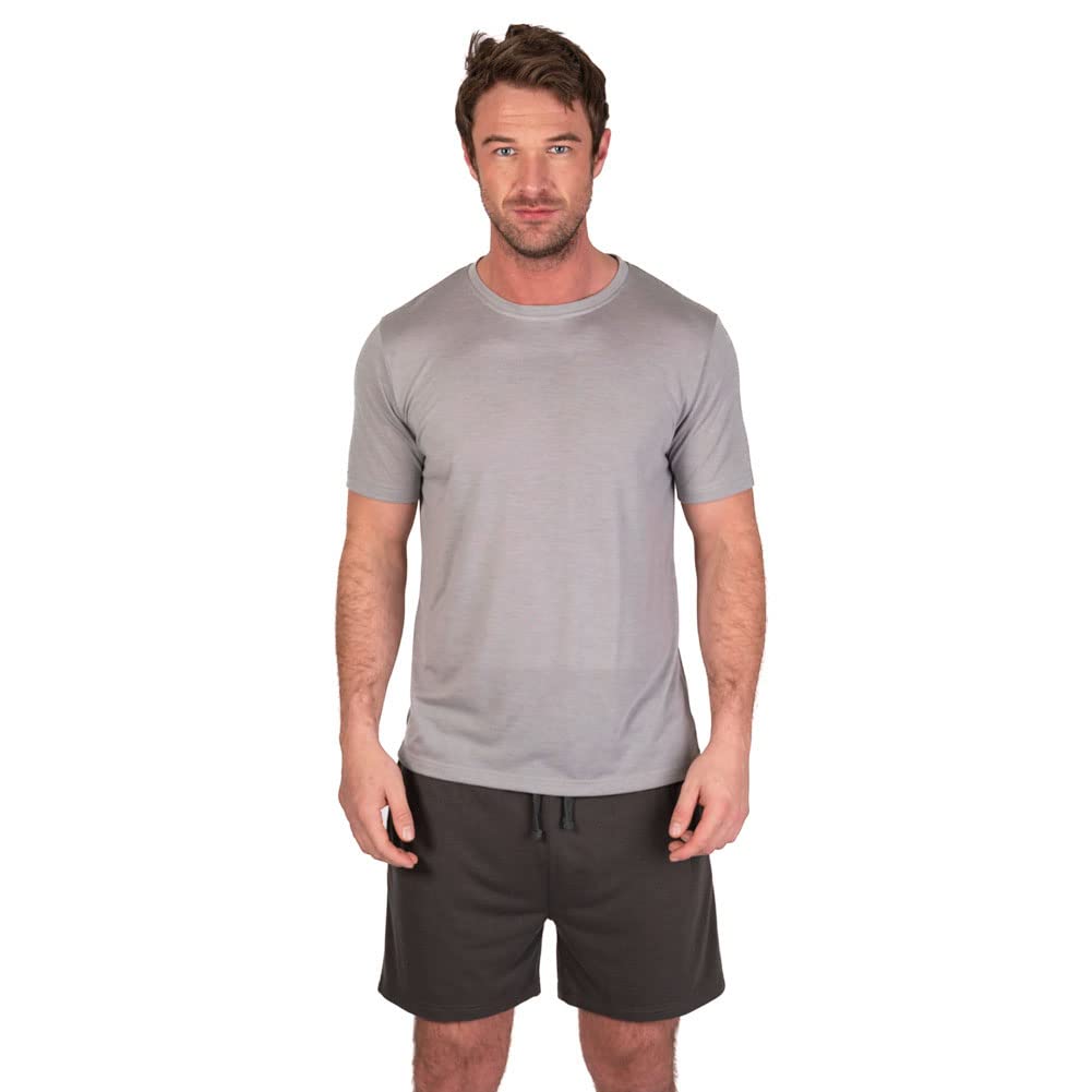 Light Grey Marl-Charcoal - Back - Light And Shade Mens Crew Neck Short Pyjama Set