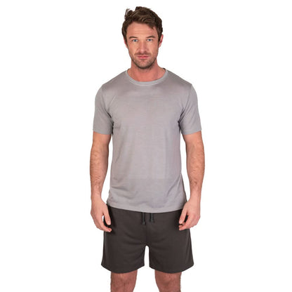 Light Grey Marl-Charcoal - Back - Light And Shade Mens Crew Neck Short Pyjama Set