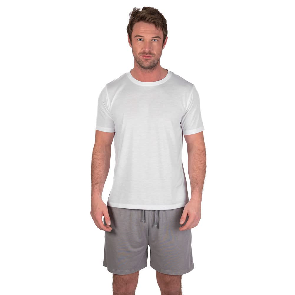 White-Light Grey - Back - Light And Shade Mens Crew Neck Short Pyjama Set