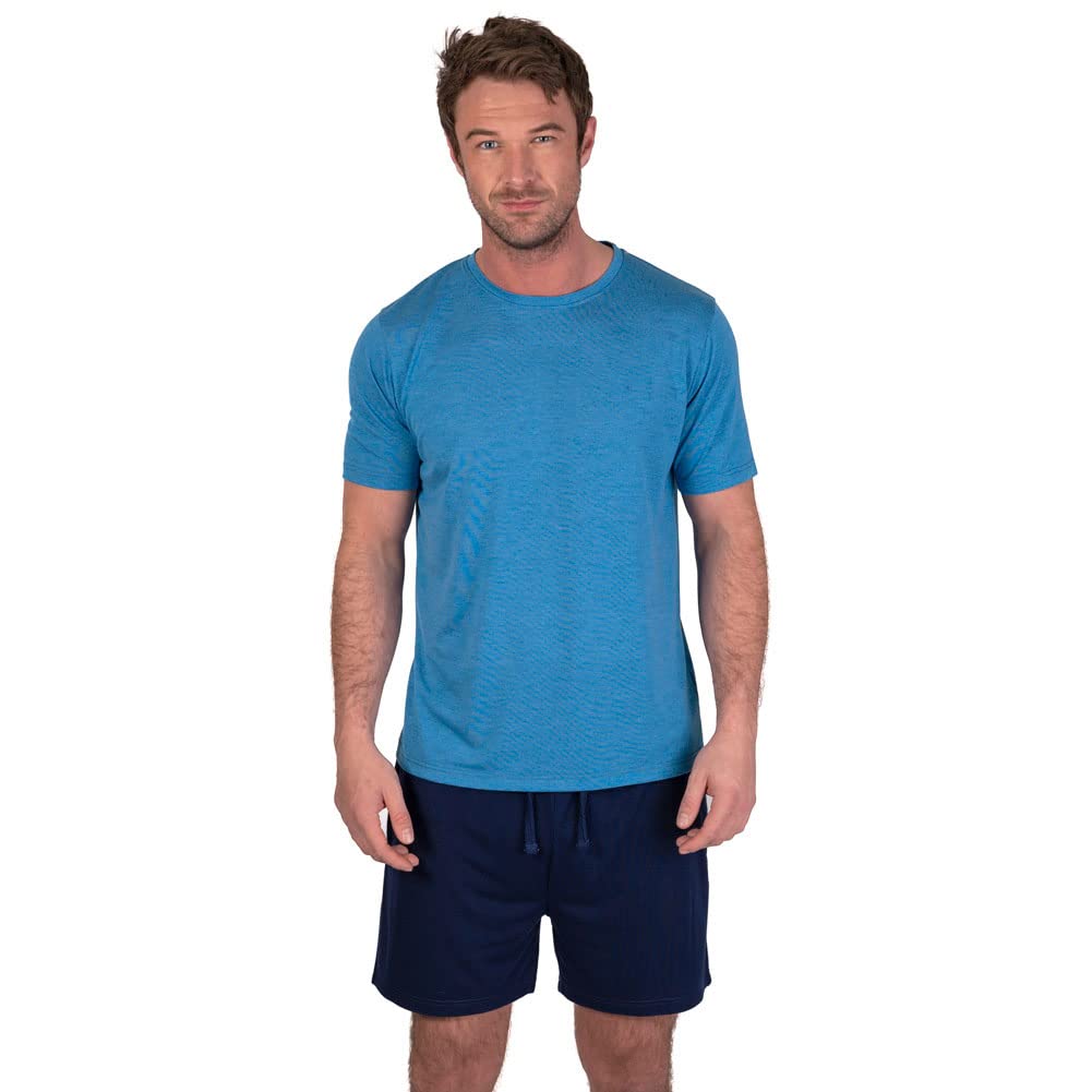 Blue-Navy Blue - Back - Light And Shade Mens Crew Neck Short Pyjama Set