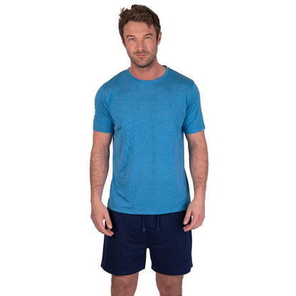 Blue-Navy Blue - Back - Light And Shade Mens Crew Neck Short Pyjama Set
