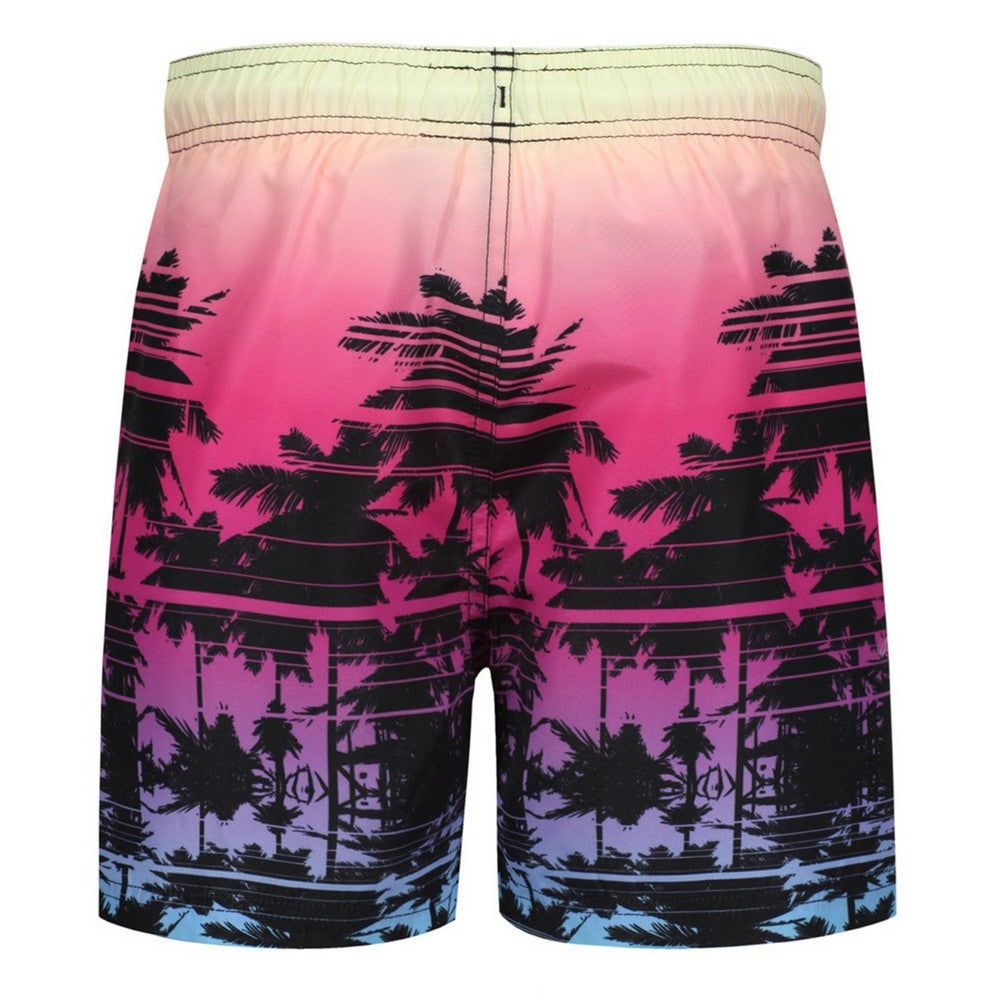 Pink - Back - RIPT Essentials Boys Palm Tree Swim Shorts