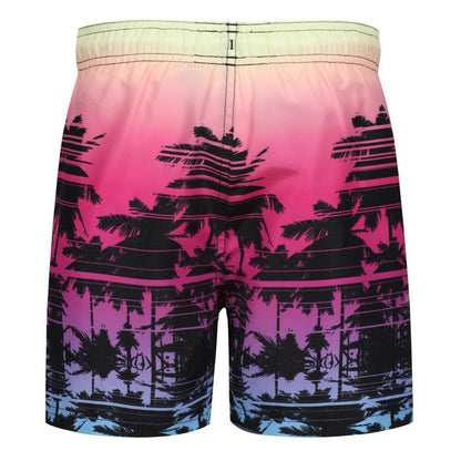 Pink - Back - RIPT Essentials Boys Palm Tree Swim Shorts