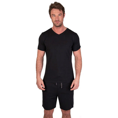 Black - Pack Shot - Light And Shade Mens Classic V Neck Pyjama Set