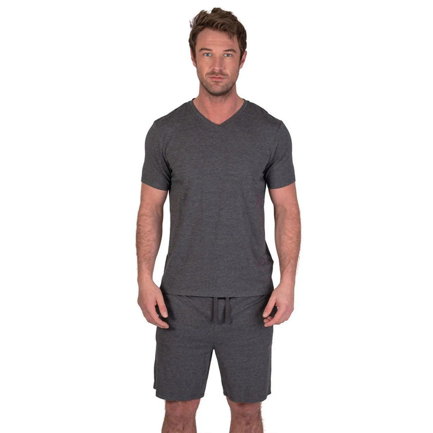 Charcoal Grey - Side - Light And Shade Mens Classic V Neck Pyjama Set