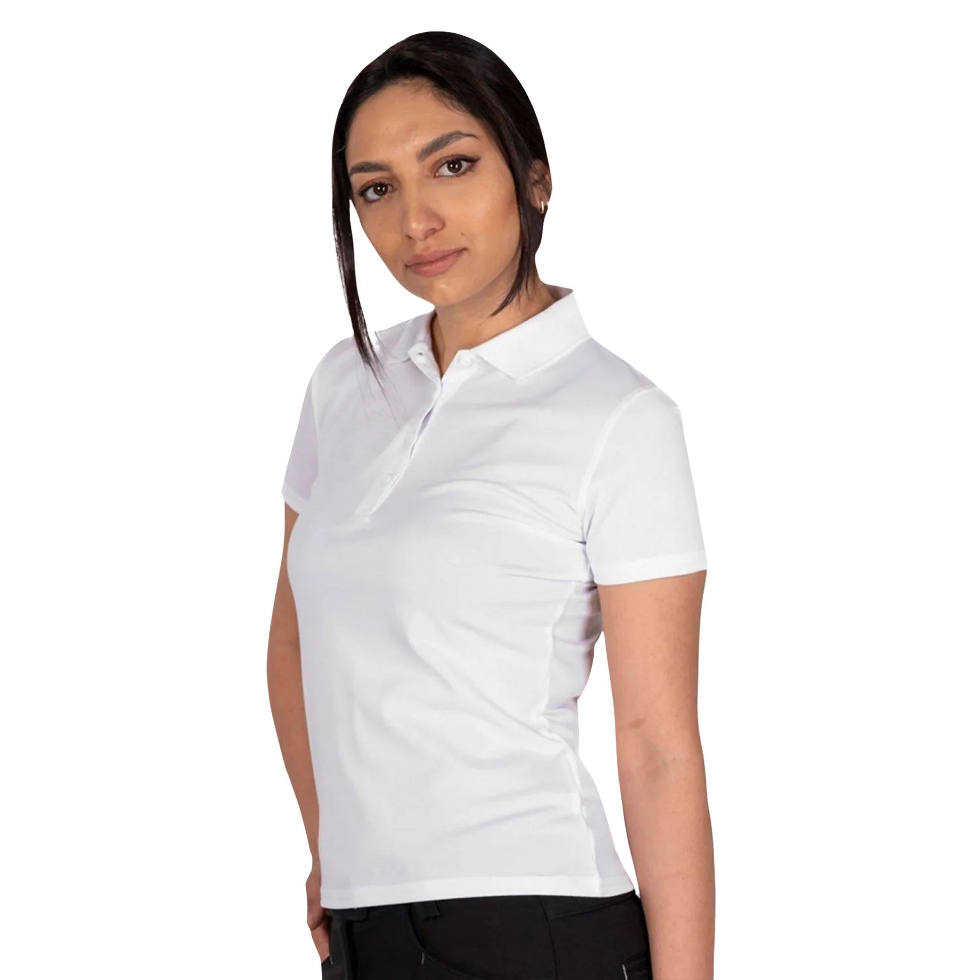 White - Lifestyle - Island Green Womens-Ladies Classic Micro Pique Golf Polo Shirt