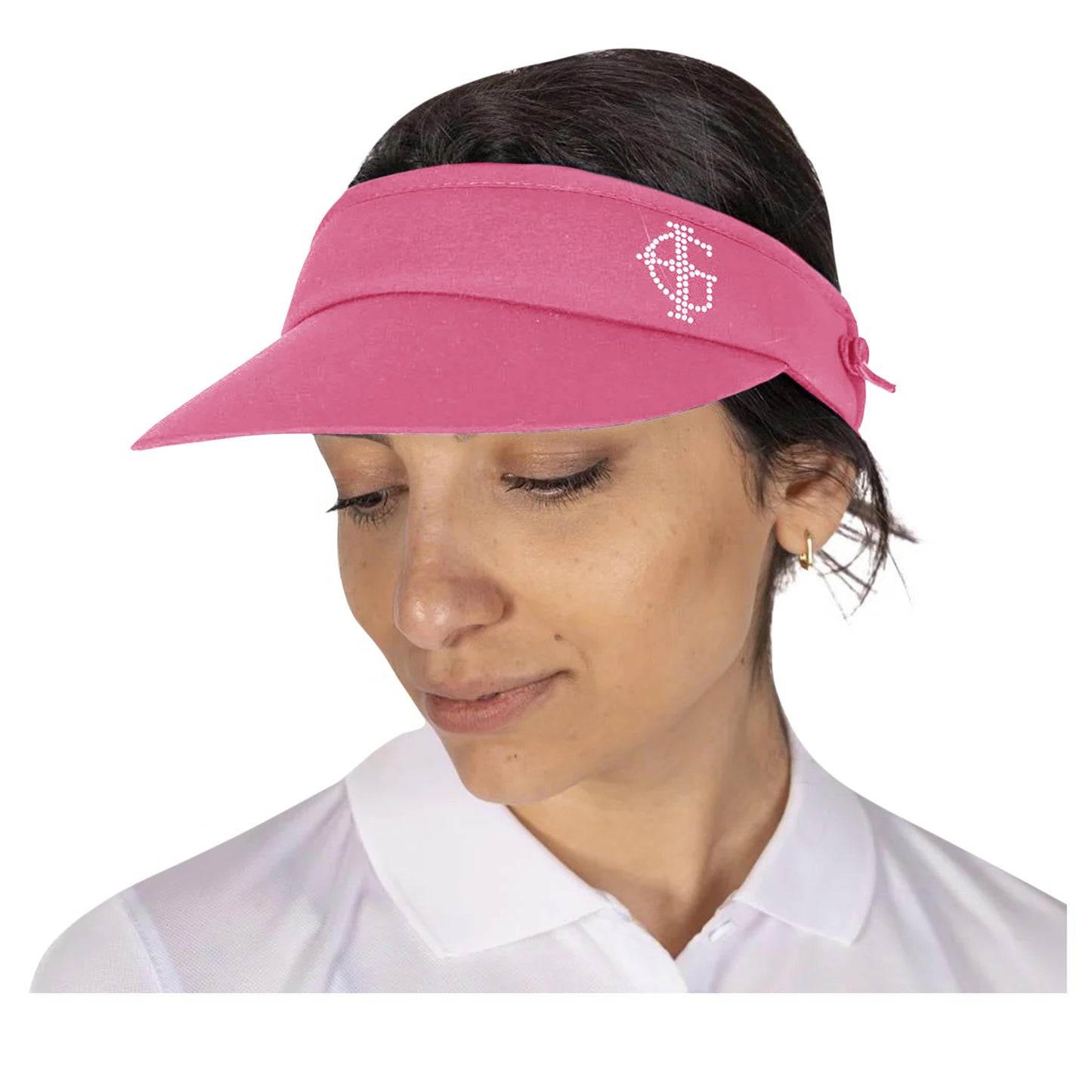 Pink - Side - Island Green Womens-Ladies Diamante Logo Golf Sun Visor